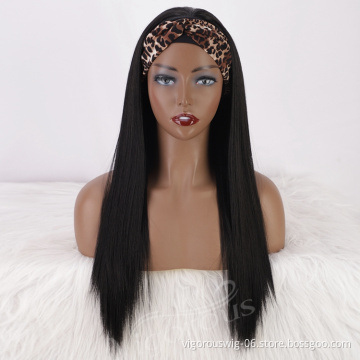 Private Label Hot Sale Cheap Bone Straight Synthetic Hair Wigs Black Color Headband Wigs For Black Women Synthetic Hair